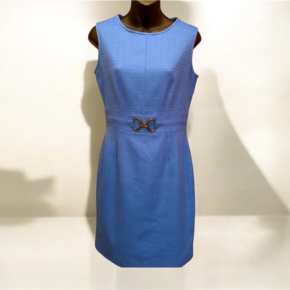 TAHARI Sheath Blue Cotton Dress size 4